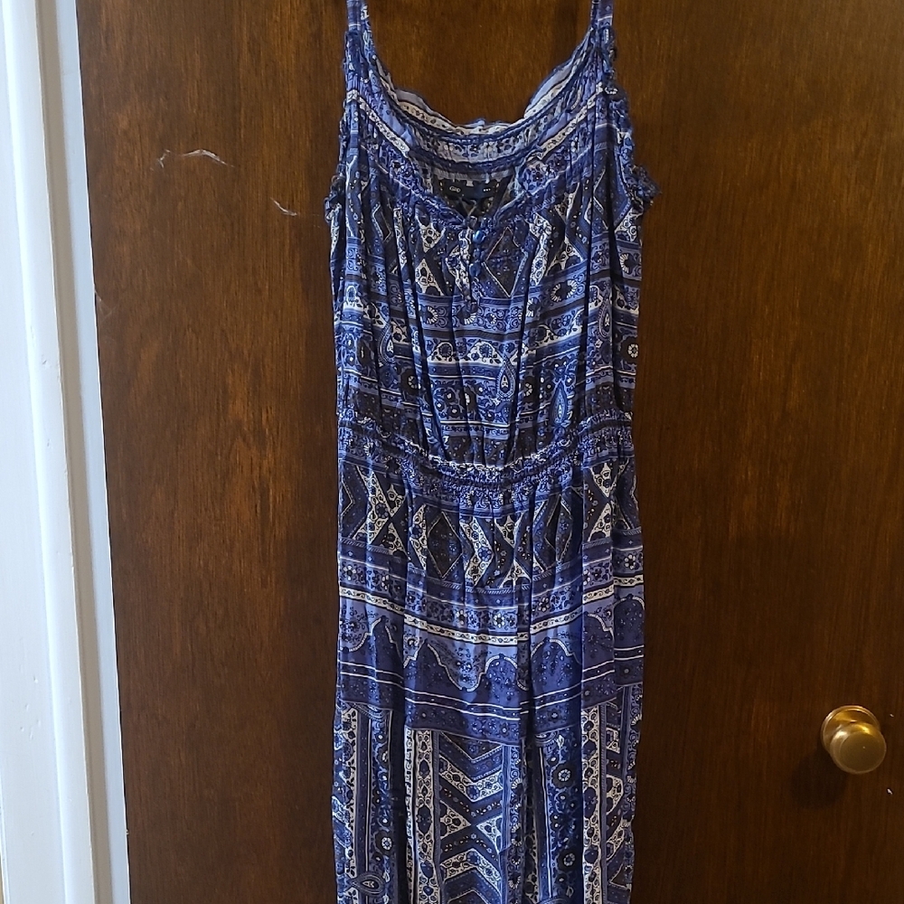 GAP Blue and White Ruched Maxi Sundress
